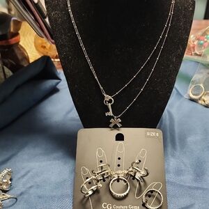 #44 CG Couture Gems Silver Necklace and Ring Set